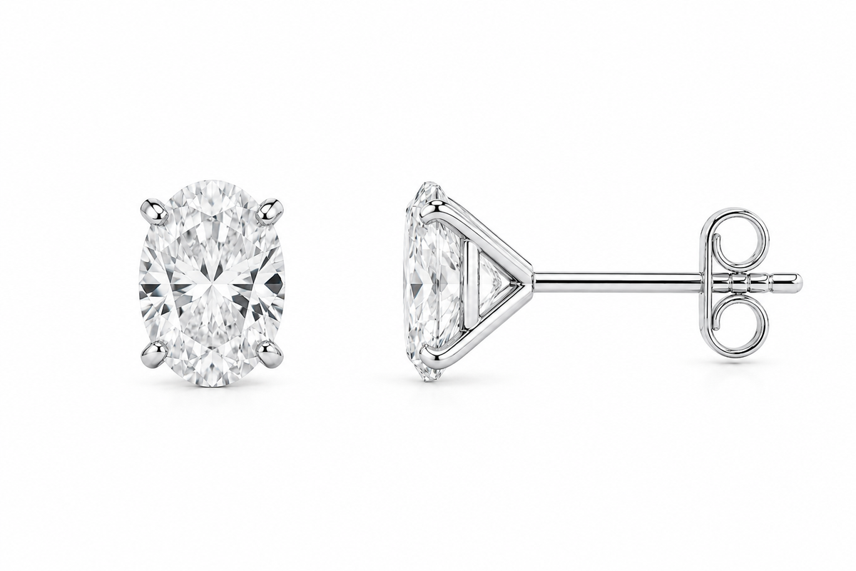 Oval Martini Stud Earrings, Lab-Grown Diamond in 18K Gold