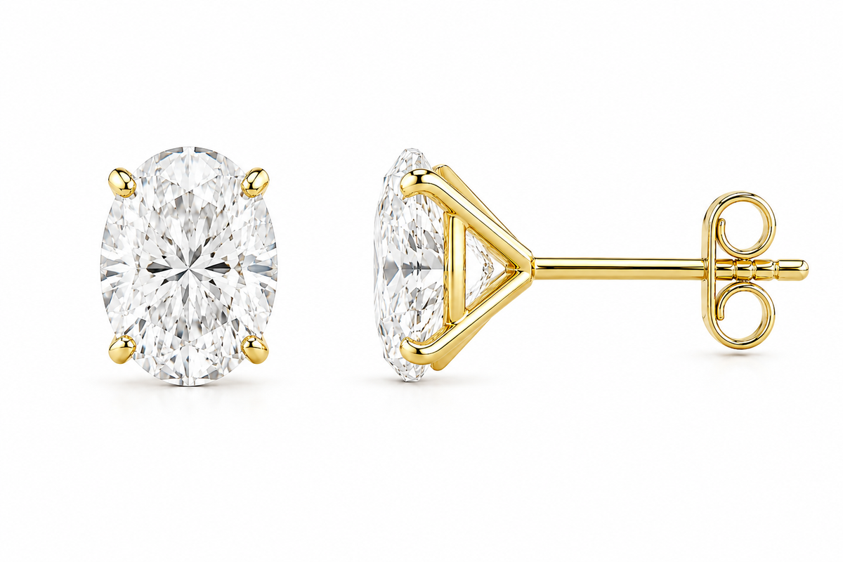 Oval Martini Stud Earrings, Lab-Grown Diamond in 18K Gold