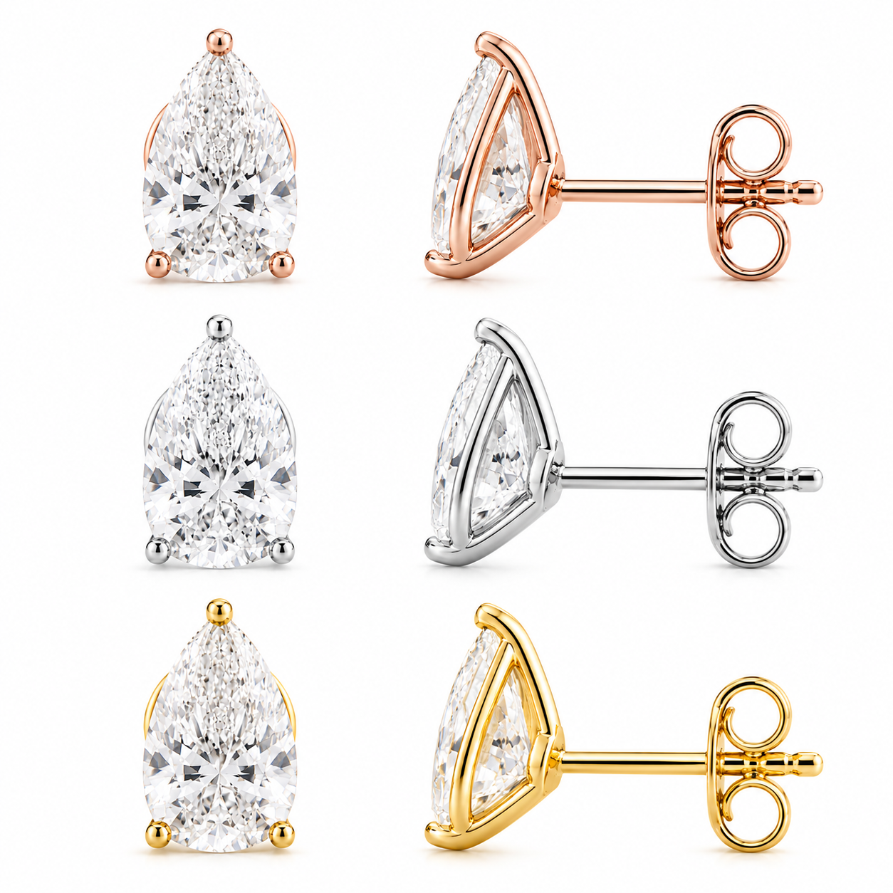 Pear Martini Stud Earrings, Lab-Grown Diamond in 18K Gold
