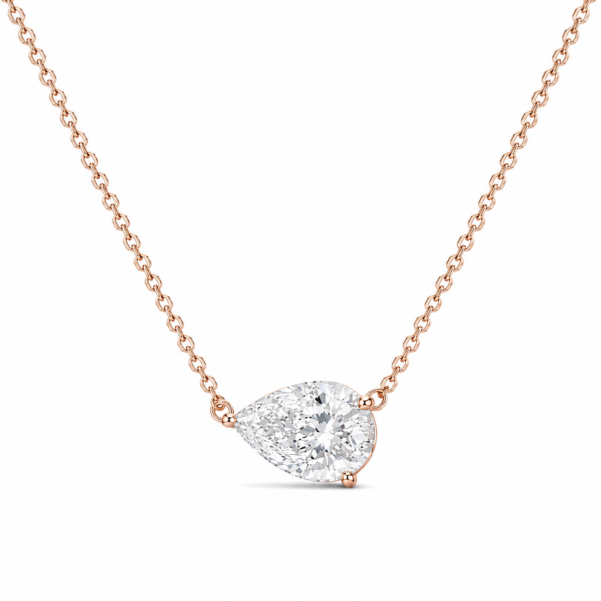 East-West Pear Solitaire Necklace