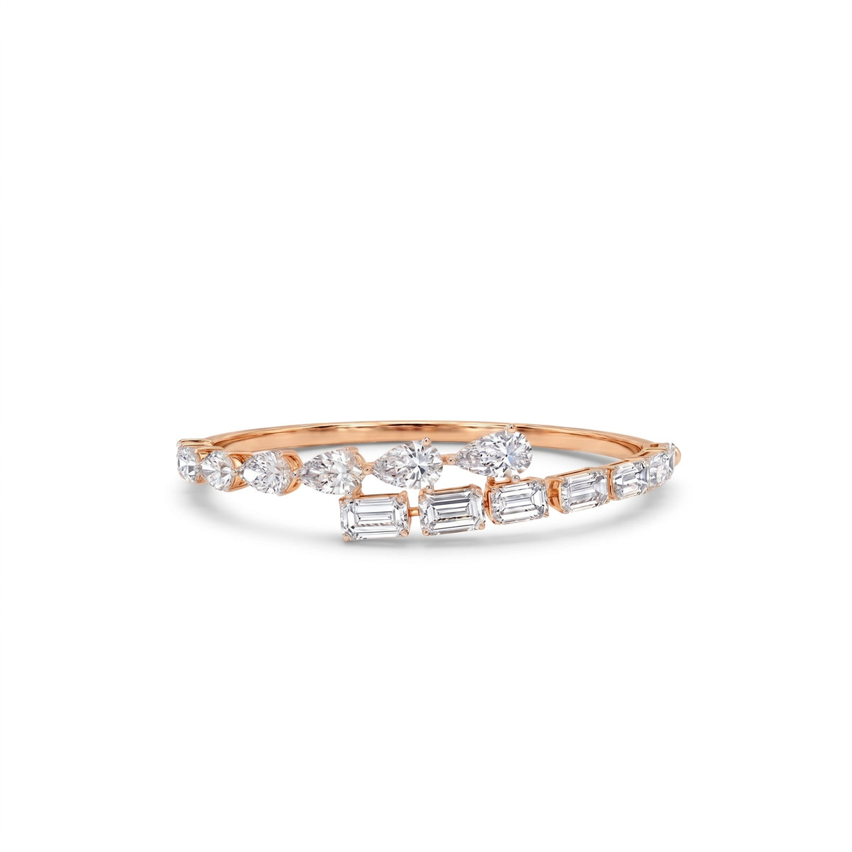 Emerald and Pear Diamond Bangle in 18K rose gold, lab-grown diamond