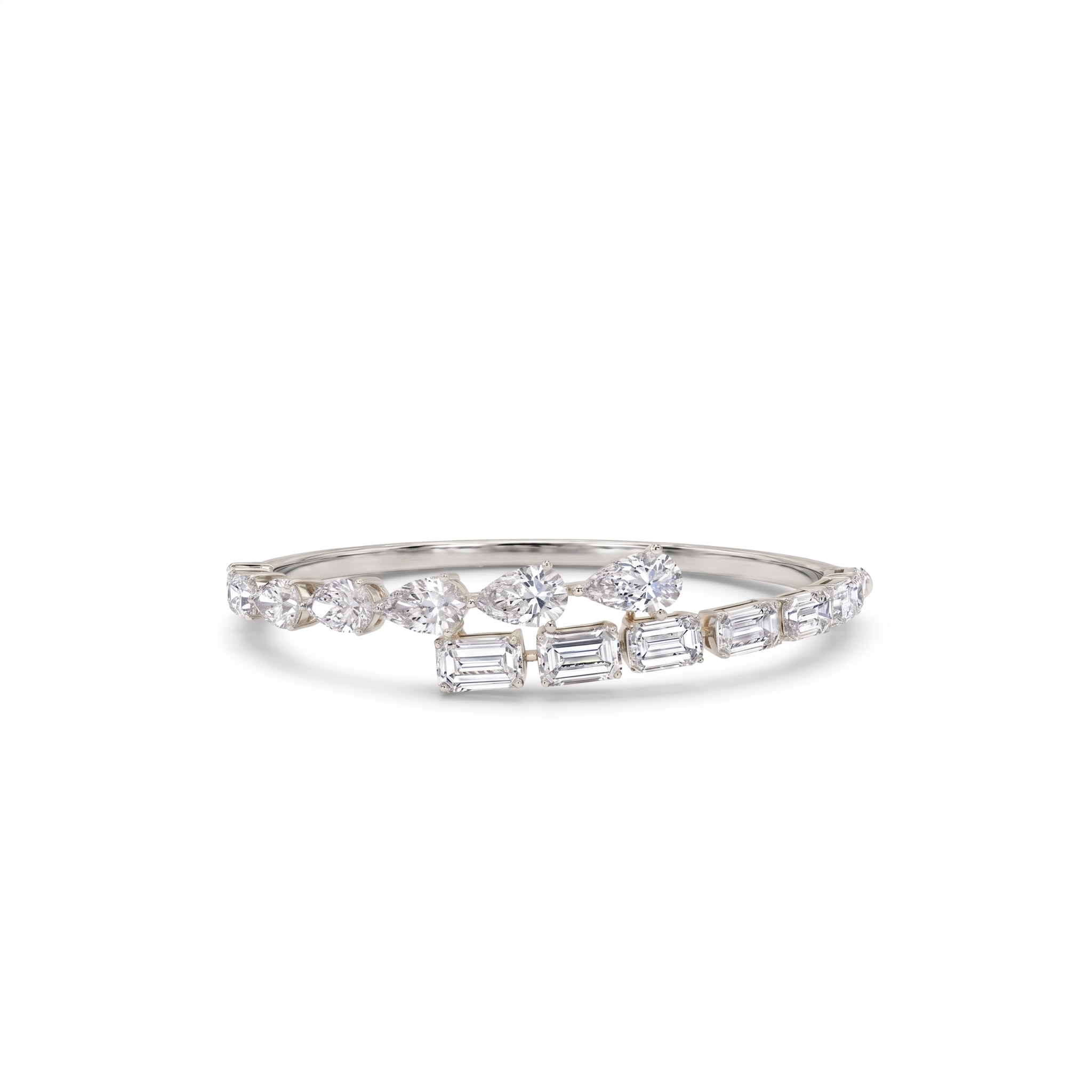 Emerald and Pear Diamond Bangle in 18K white gold, lab-grown diamond