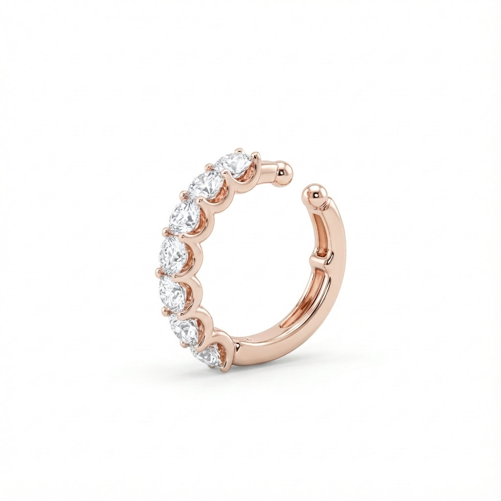 Round Diamond Ear Cuff Earring in 18K rose gold, lab-grown diamond