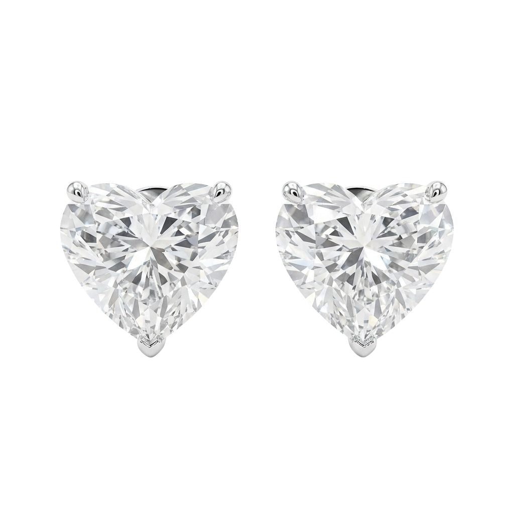 Heart Diamond Stud Earrings in 18K white gold, lab-grown diamond
