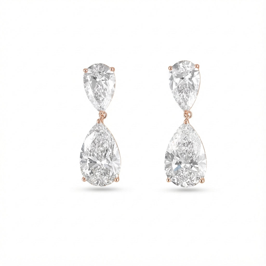 Two-Stone Pear Drop Earrings in 18K rose gold, lab-grown diamond