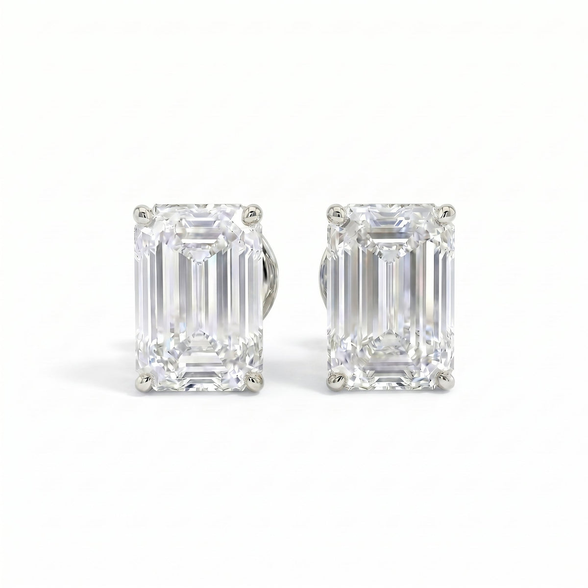 Emerald-Cut Diamond Stud Earrings in 18K white gold, lab-grown diamond