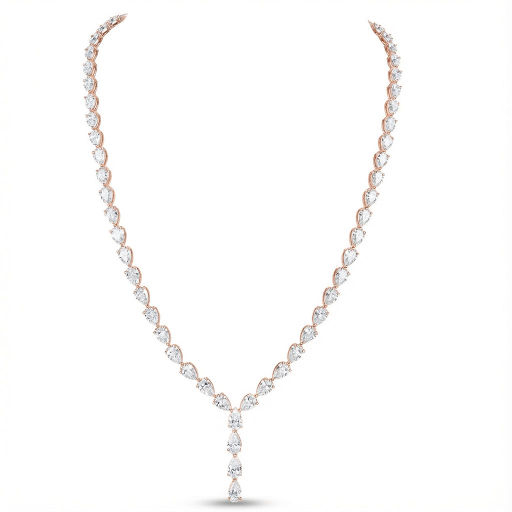 Pear Lariat Necklace in 18K rose gold, lab-grown diamond