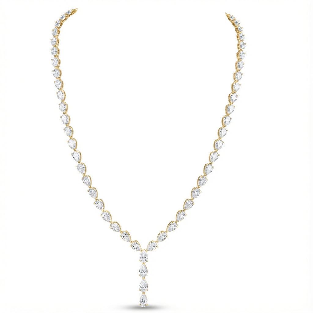 Pear Lariat Necklace in 18K yellow gold, lab-grown diamond