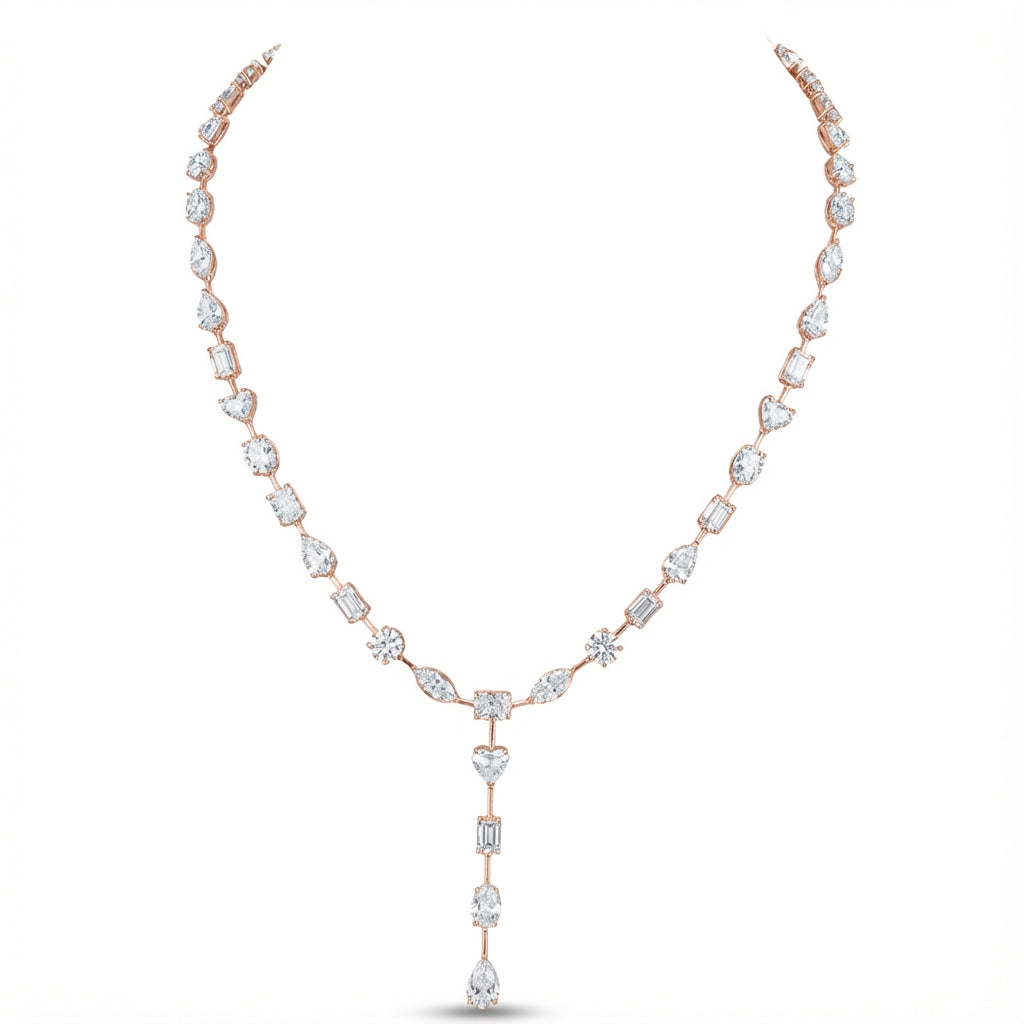 Mixed-Cut Lariat Necklace in 18K rose gold, lab-grown diamond