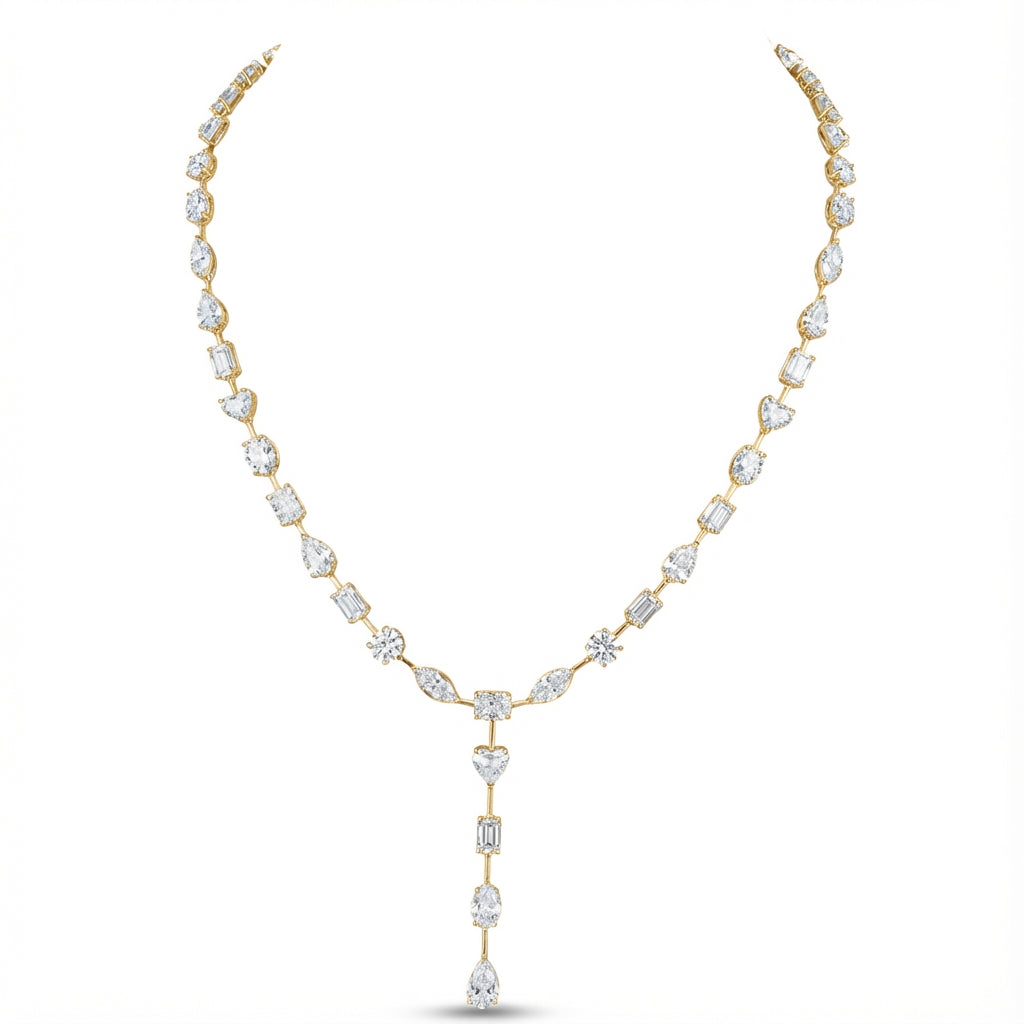 Mixed-Cut Lariat Necklace in 18K yellow gold, lab-grown diamond
