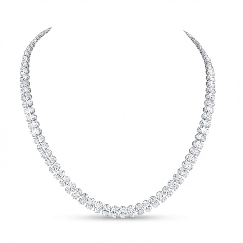 Oval Tennis Necklace in 18K white gold, lab-grown diamond