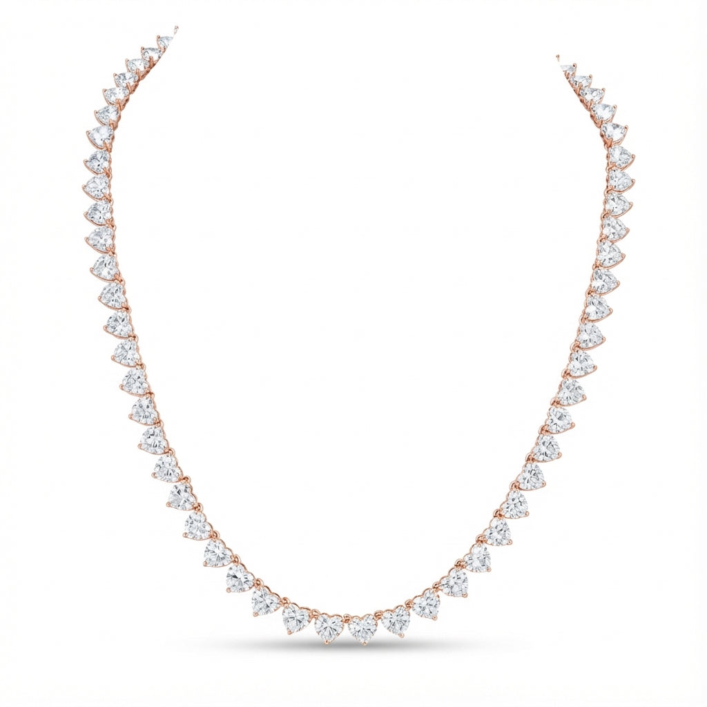 Heart-Cut Tennis Necklace in 18K rose gold, lab-grown diamond