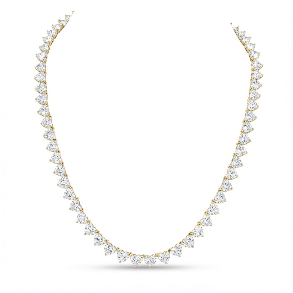 Heart-Cut Tennis Necklace in 18K yellow gold, lab-grown diamond