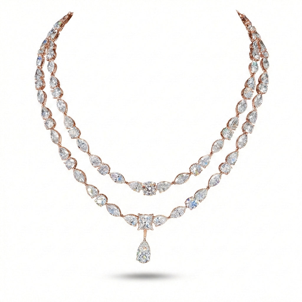 Detachable Two-Line Necklace in 18K rose gold, lab-grown diamond