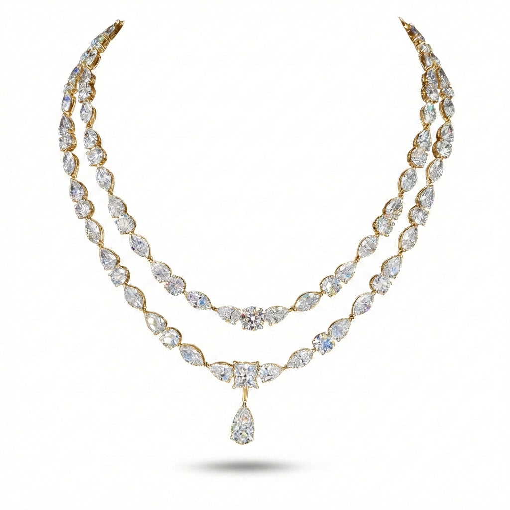 Detachable Two-Line Necklace in 18K yellow gold, lab-grown diamond