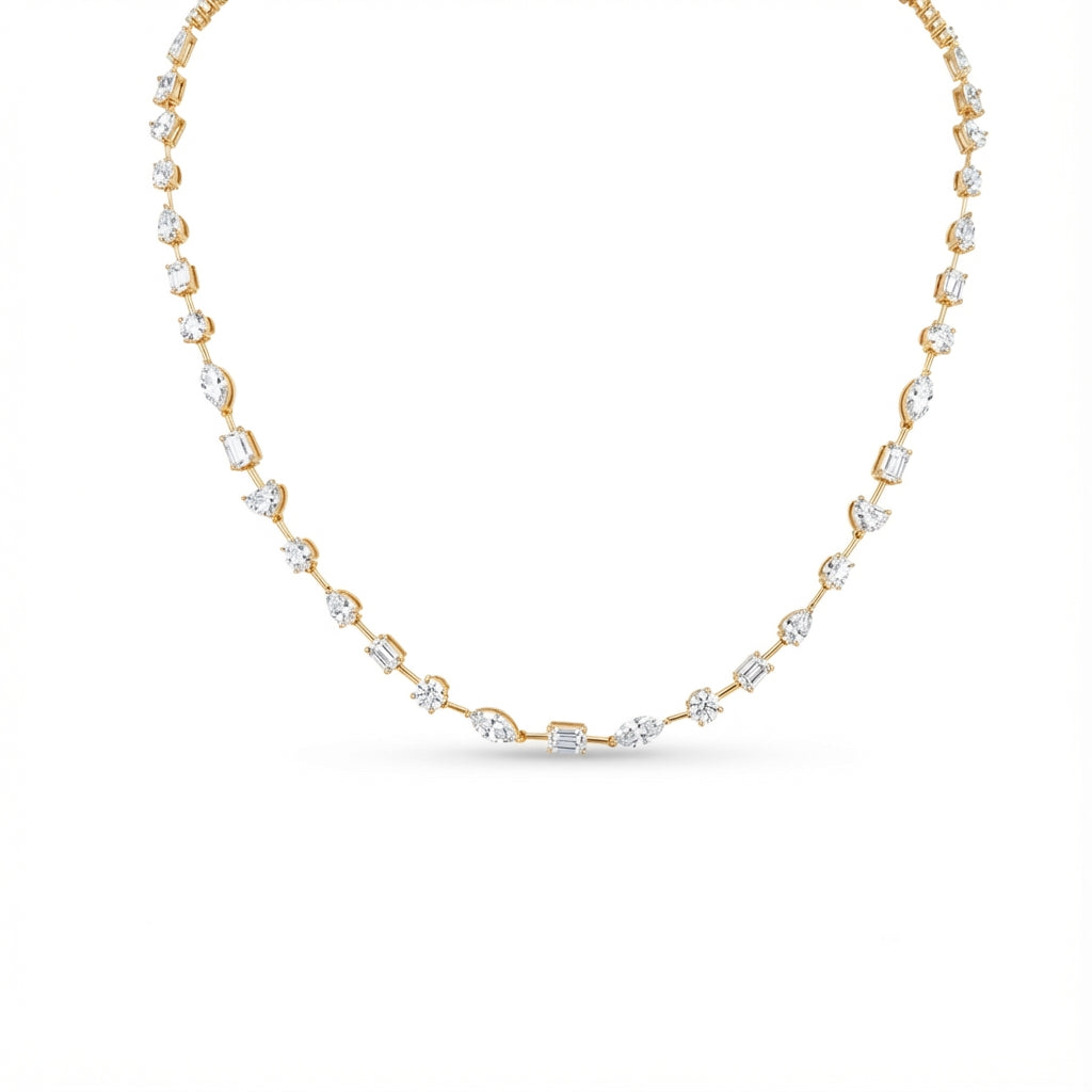 Mixed-Cut Tennis Necklace in 18K yellow gold, lab-grown diamond