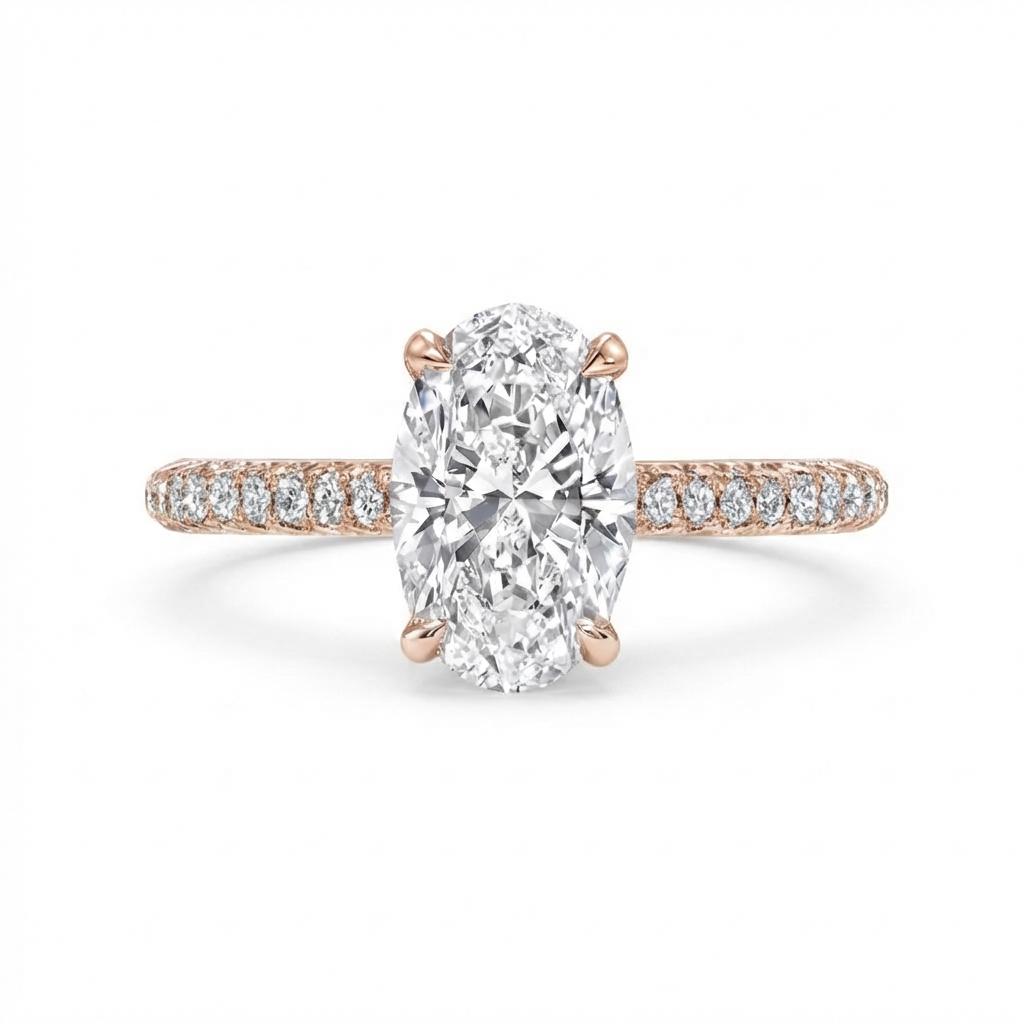Oval Hidden Halo Ring in 18K rose gold, lab-grown diamond