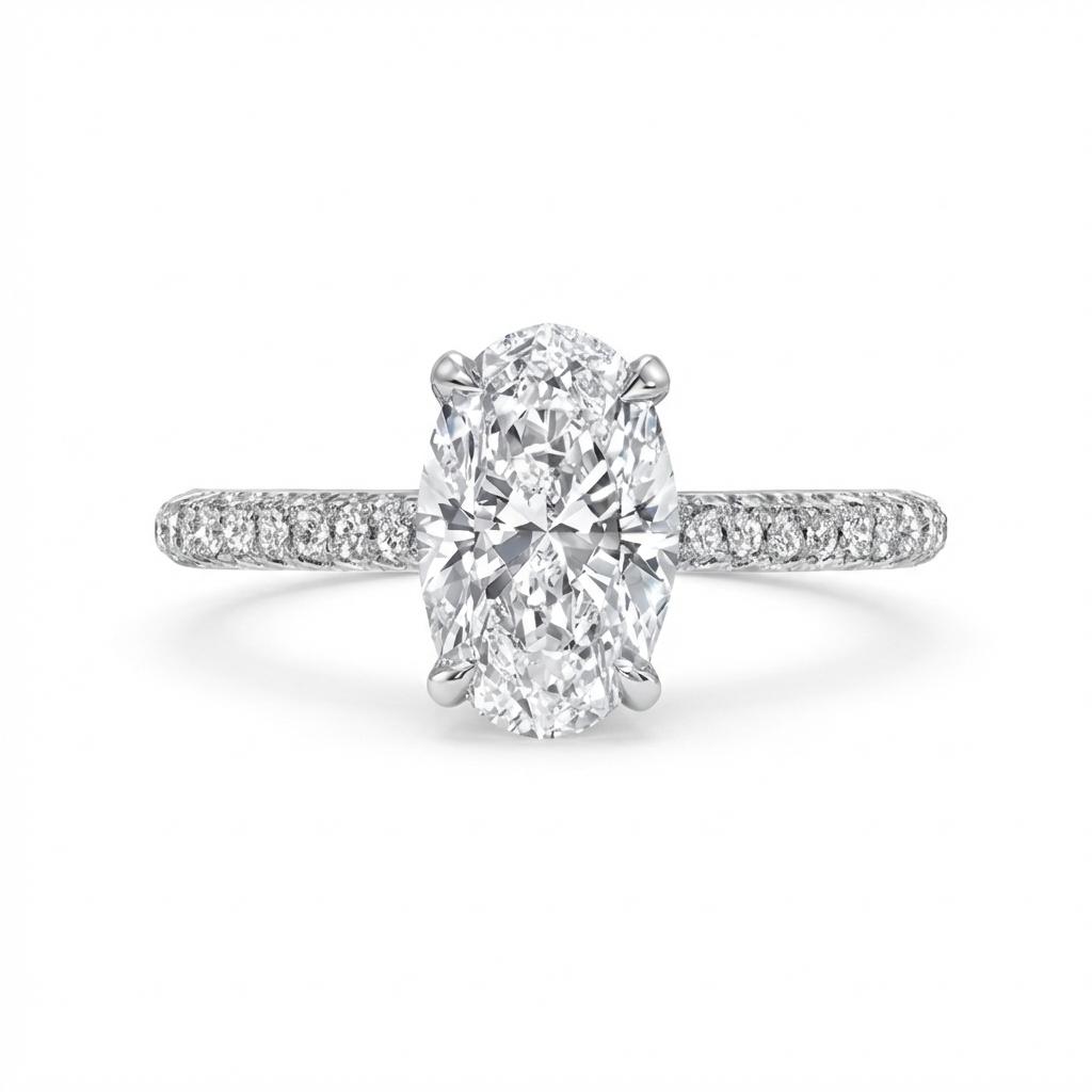 Oval Hidden Halo Ring in 18K white gold, lab-grown diamond