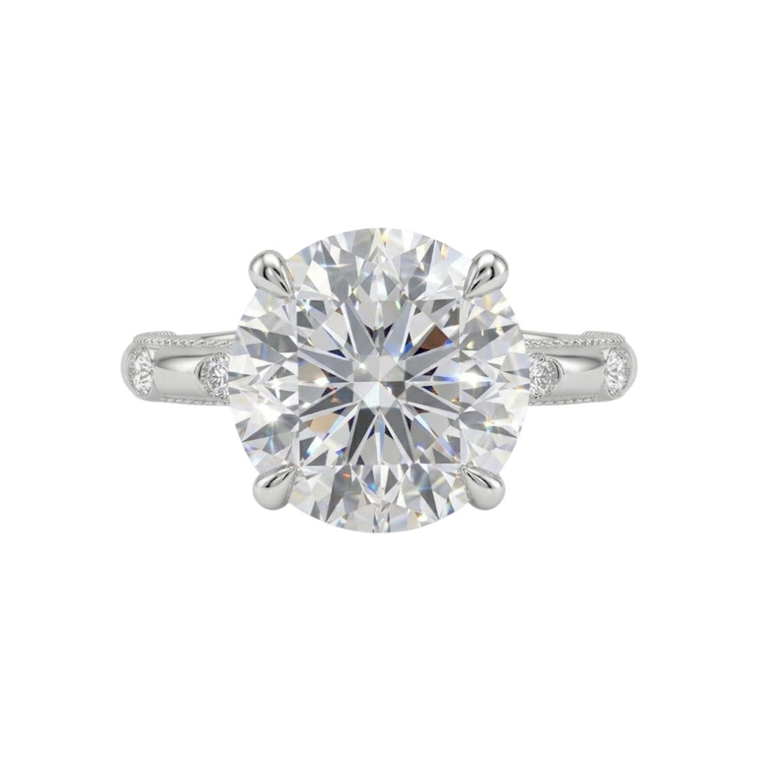 Round Side-Pavé Solitaire Ring in 18K white gold, lab-grown diamond
