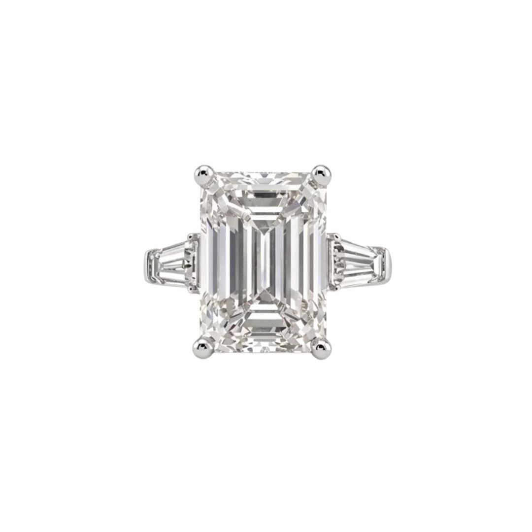 Emerald-Cut Baguette Trilogy Ring in 18K white gold, lab-grown diamond