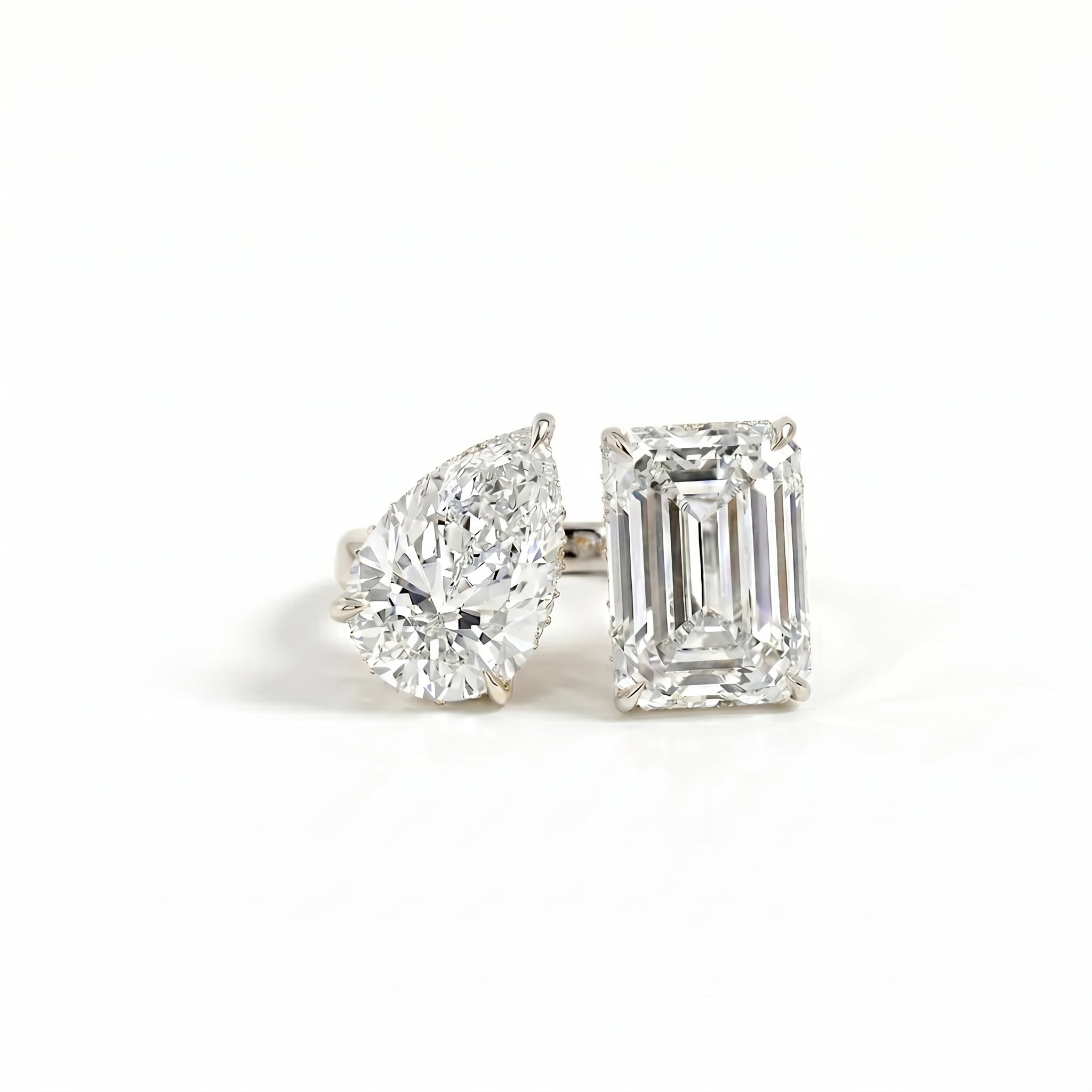 Pavé Toi et Moi Ring in 18K white gold, lab-grown diamond