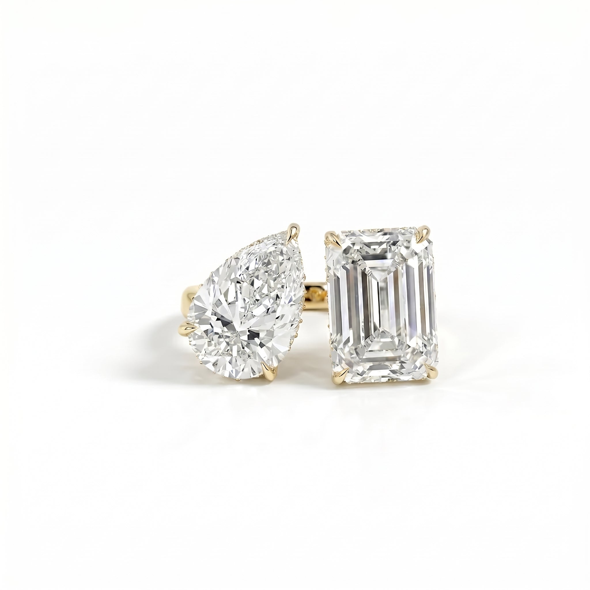 Pavé Toi et Moi Ring in 18K yellow gold, lab-grown diamond