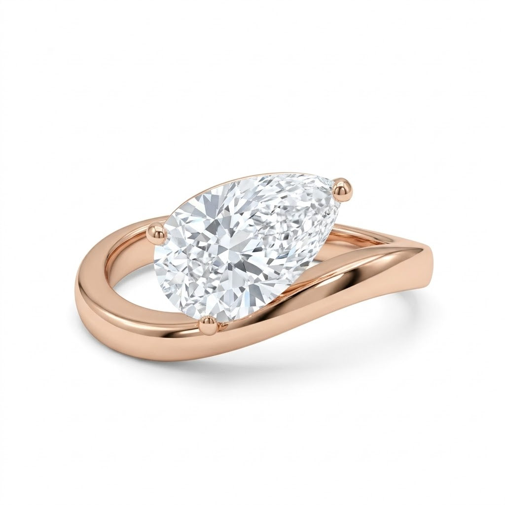 Pear Bypass Solitaire Ring in 18K rose gold, lab-grown diamond