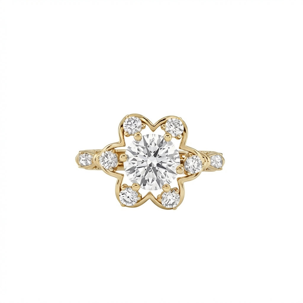 Round Floral Halo Ring in 18K yellow gold, lab-grown diamond