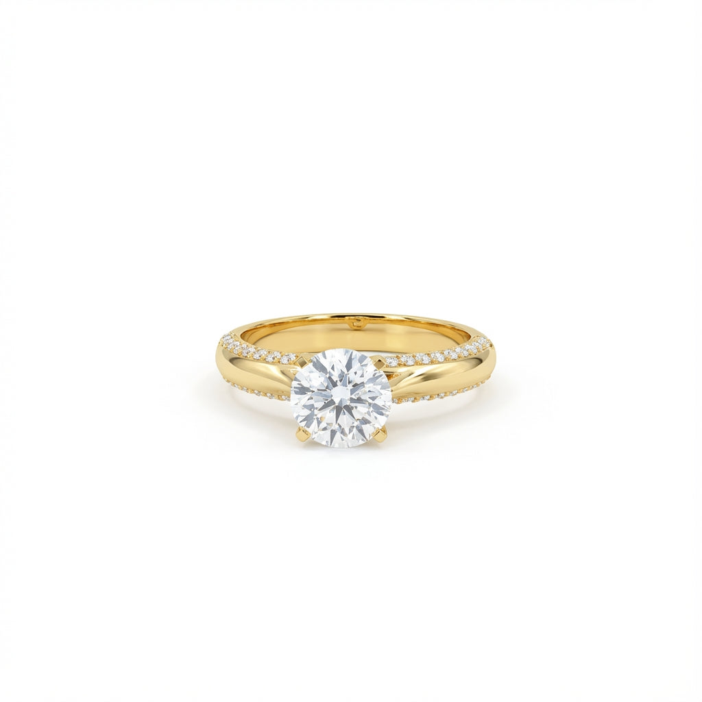Round Cathedral Solitaire Ring in 18K yellow gold, lab-grown diamond