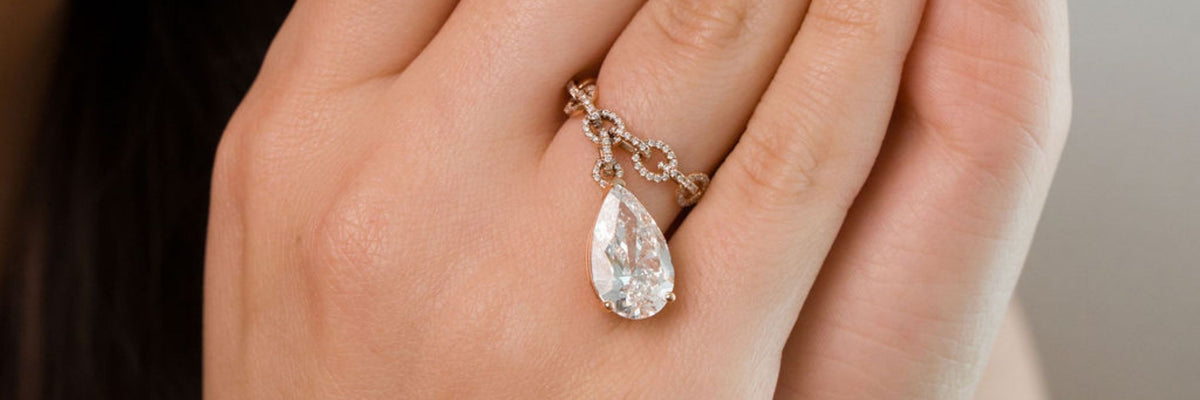 Stellar Gems lab-grown pear diamond drop pendant in rose gold, collection banner