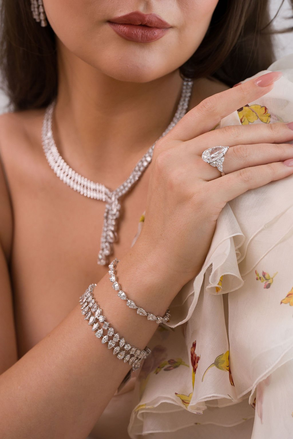 Stellar Gems lab-grown diamond necklace and bracelet suite, all jewelry banner