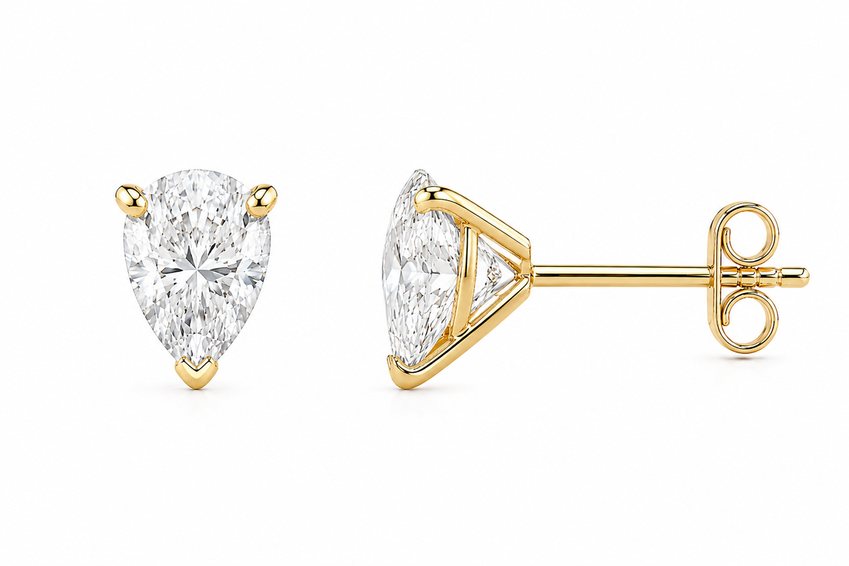Pear Martini Stud Earrings, Lab-Grown Diamond in 18K Gold