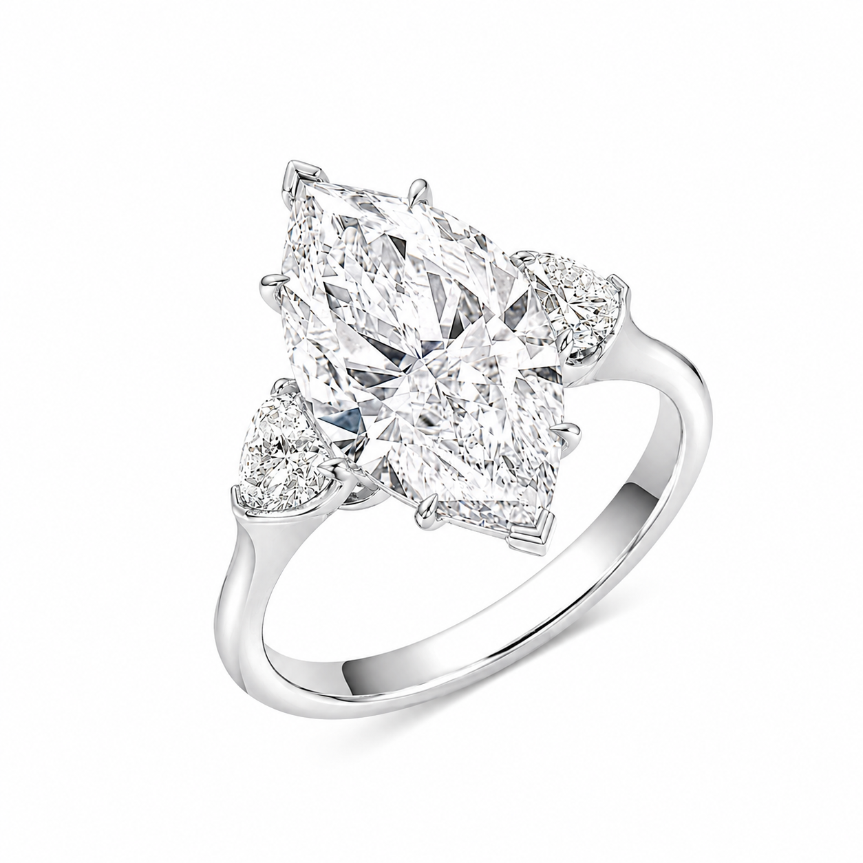 Marquise Trilogy Engagement Ring, Lab-Grown Diamond in 18K Gold