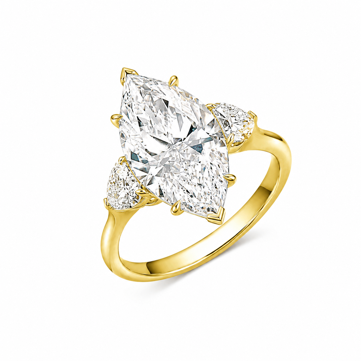 Marquise Trilogy Engagement Ring, Lab-Grown Diamond in 18K Gold