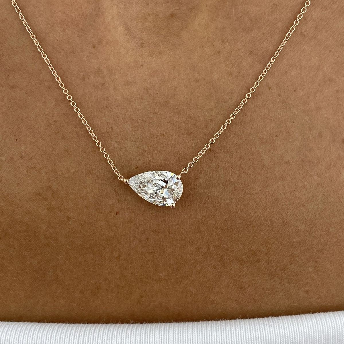 East-West Pear Solitaire Necklace