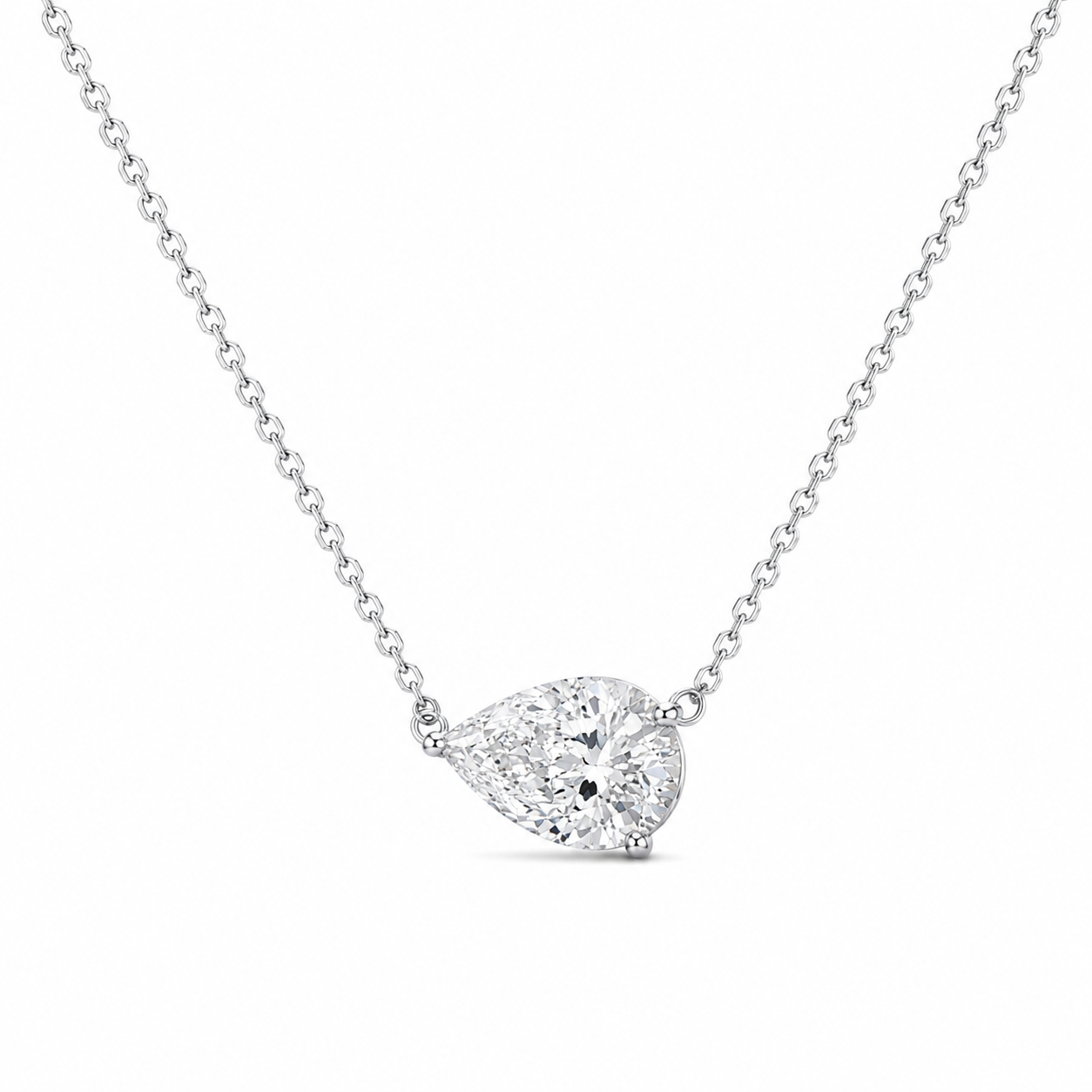 East-West Pear Solitaire Necklace