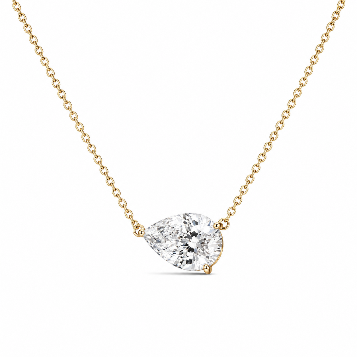 East-West Pear Solitaire Necklace