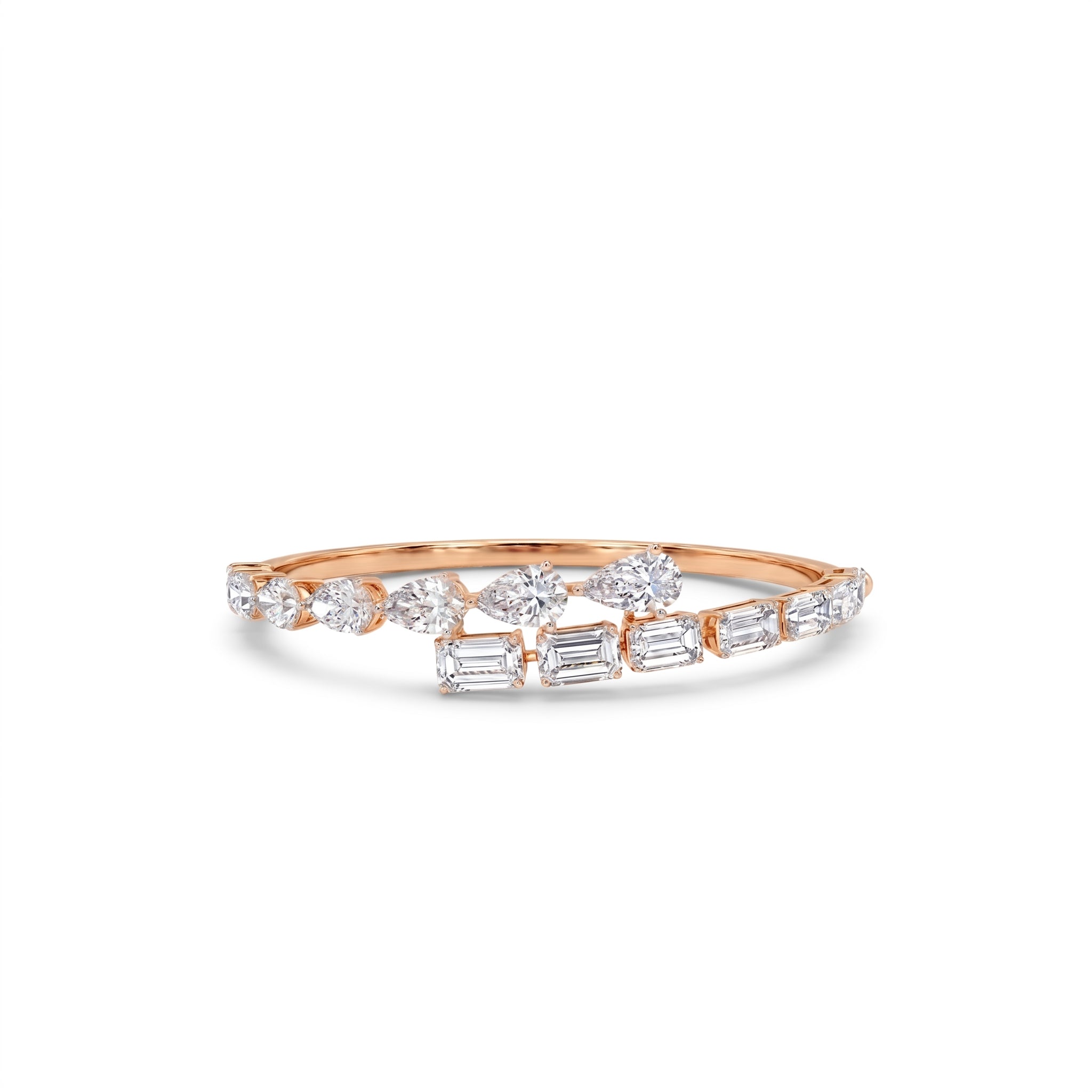 Emerald and Pear Diamond Bangle in 18K rose gold, lab-grown diamond