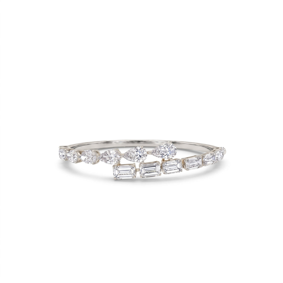 Emerald and Pear Diamond Bangle in 18K white gold, lab-grown diamond