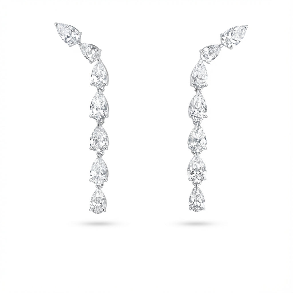 Pear Chandelier Earrings in 18K white gold, lab-grown diamond