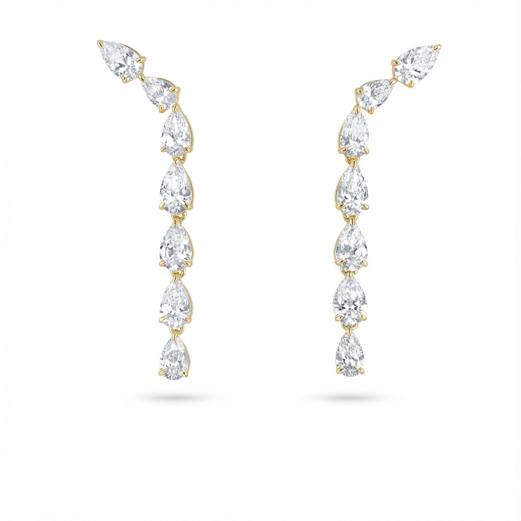 Pear Chandelier Earrings in 18K yellow gold, lab-grown diamond