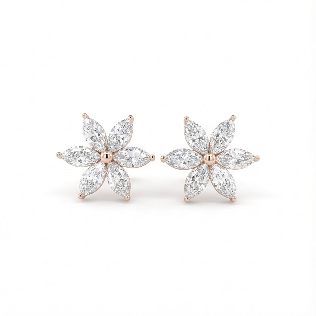 Floral Marquise Diamond Stud Earrings in 18K rose gold, lab-grown diamond