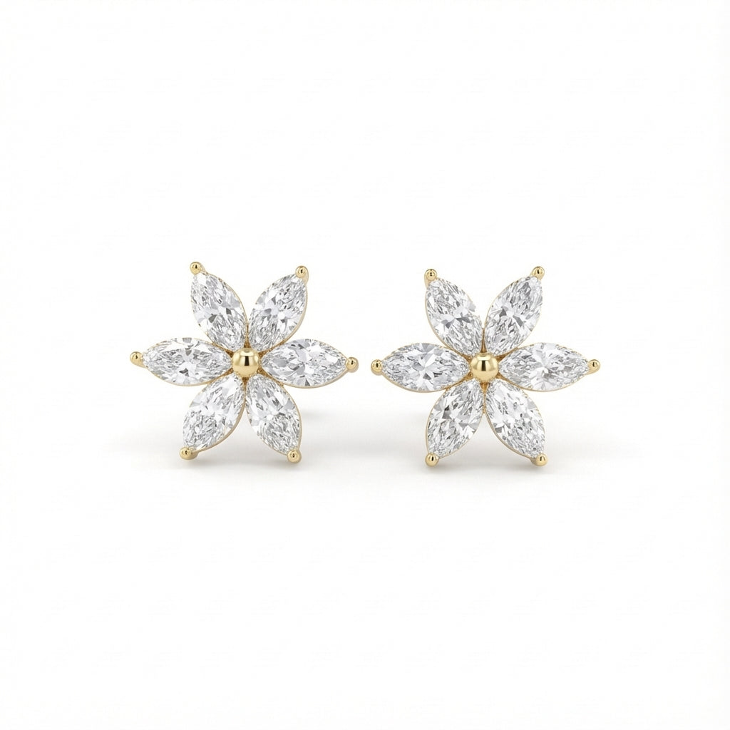 Floral Marquise Diamond Stud Earrings in 18K yellow gold, lab-grown diamond