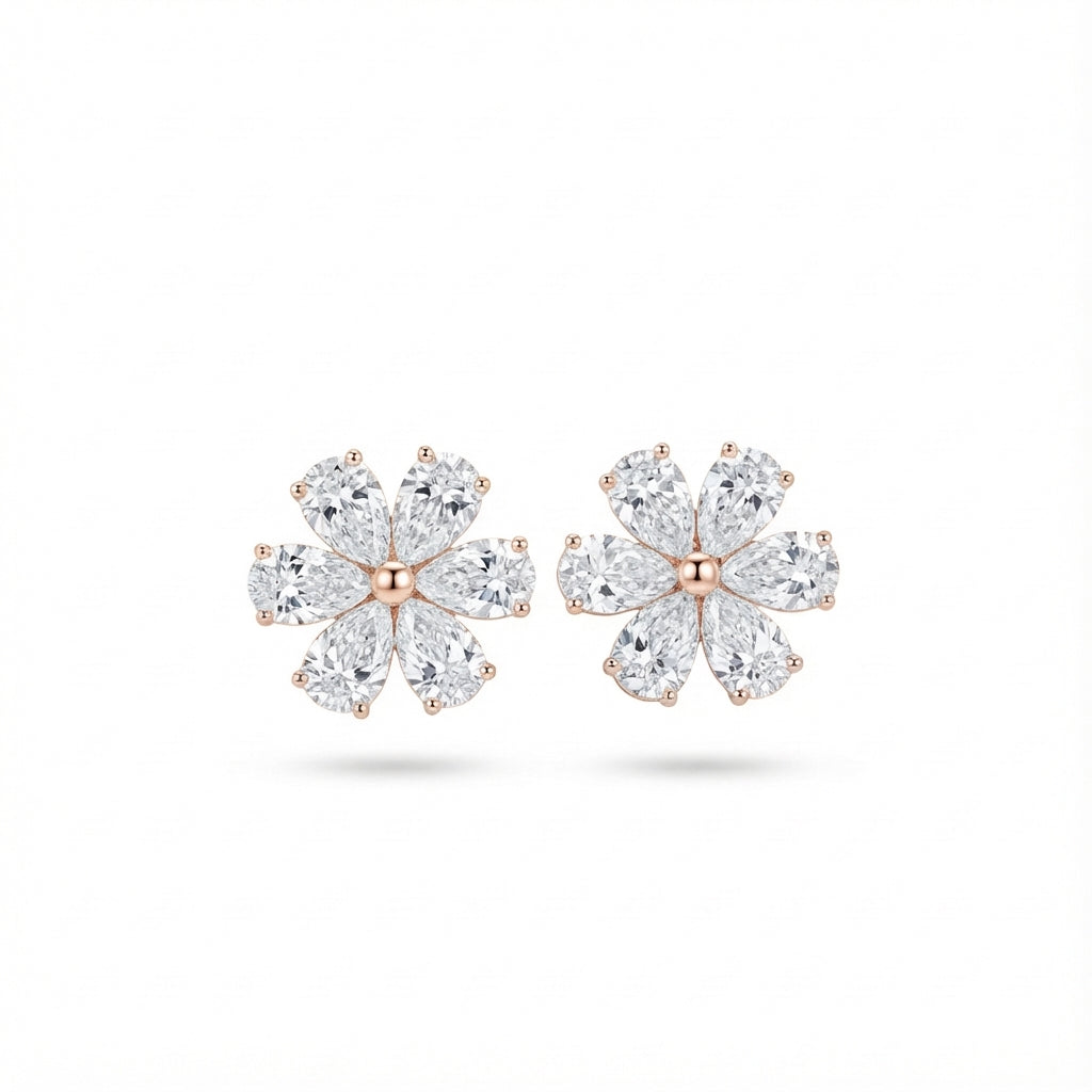 Floral Pear Diamond Stud Earrings in 18K rose gold, lab-grown diamond