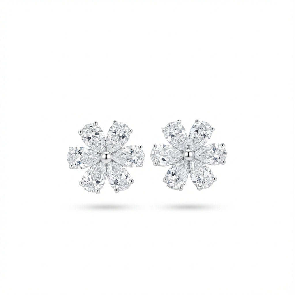 Floral Pear Diamond Stud Earrings in 18K white gold, lab-grown diamond
