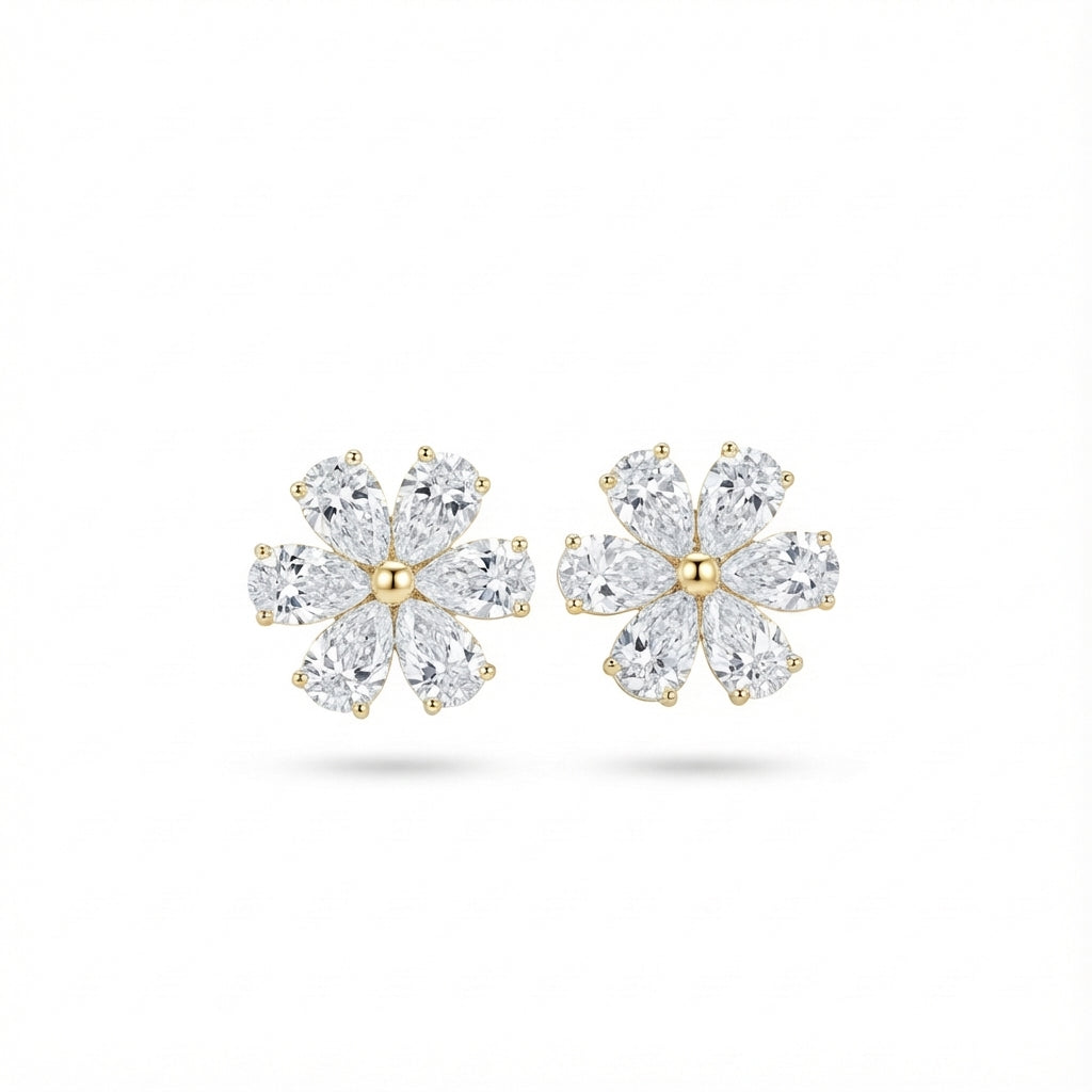 Floral Pear Diamond Stud Earrings in 18K yellow gold, lab-grown diamond