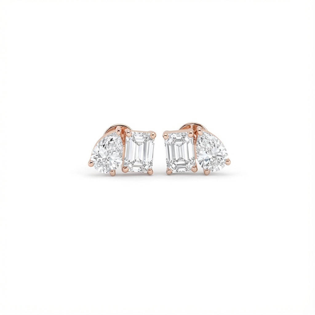 Toi et Moi Stud Earrings in 18K rose gold, lab-grown diamond