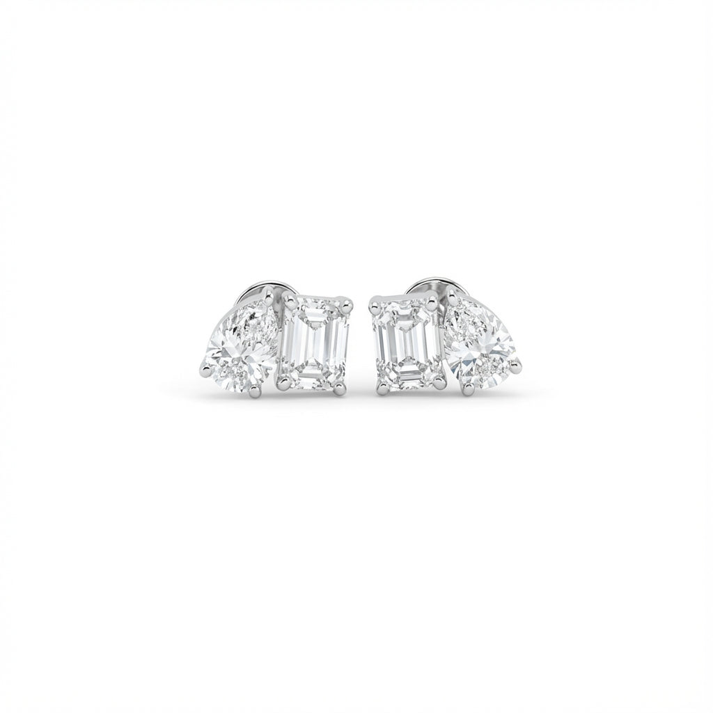 Toi et Moi Stud Earrings in 18K white gold, lab-grown diamond