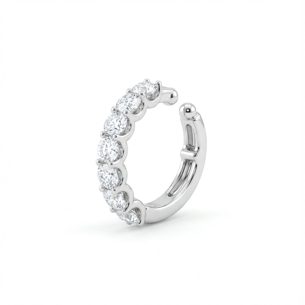 Round Diamond Ear Cuff Earring in 18K white gold, lab-grown diamond