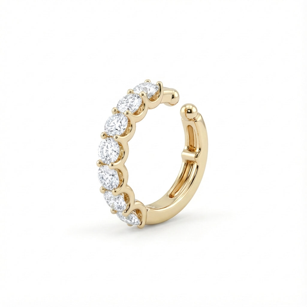 Round Diamond Ear Cuff Earring in 18K yellow gold, lab-grown diamond